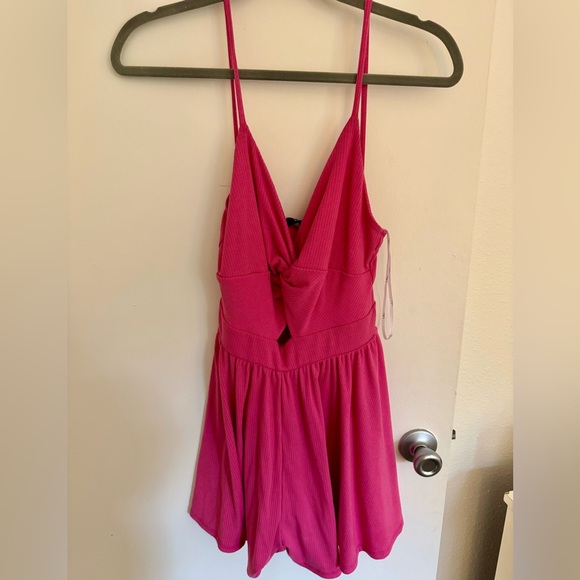 Lulus Sweetest of Dreams Hot Pink Ribbed Twist-Front Cutout Romper - Picture 5 of 8